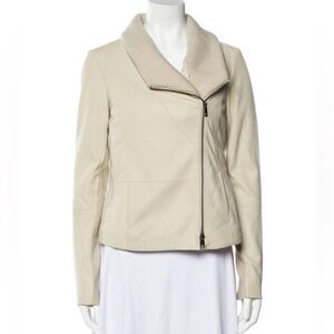 Vince Rib Scuba Collar Goat Leather Jacket Off White SIZE MEDIUM